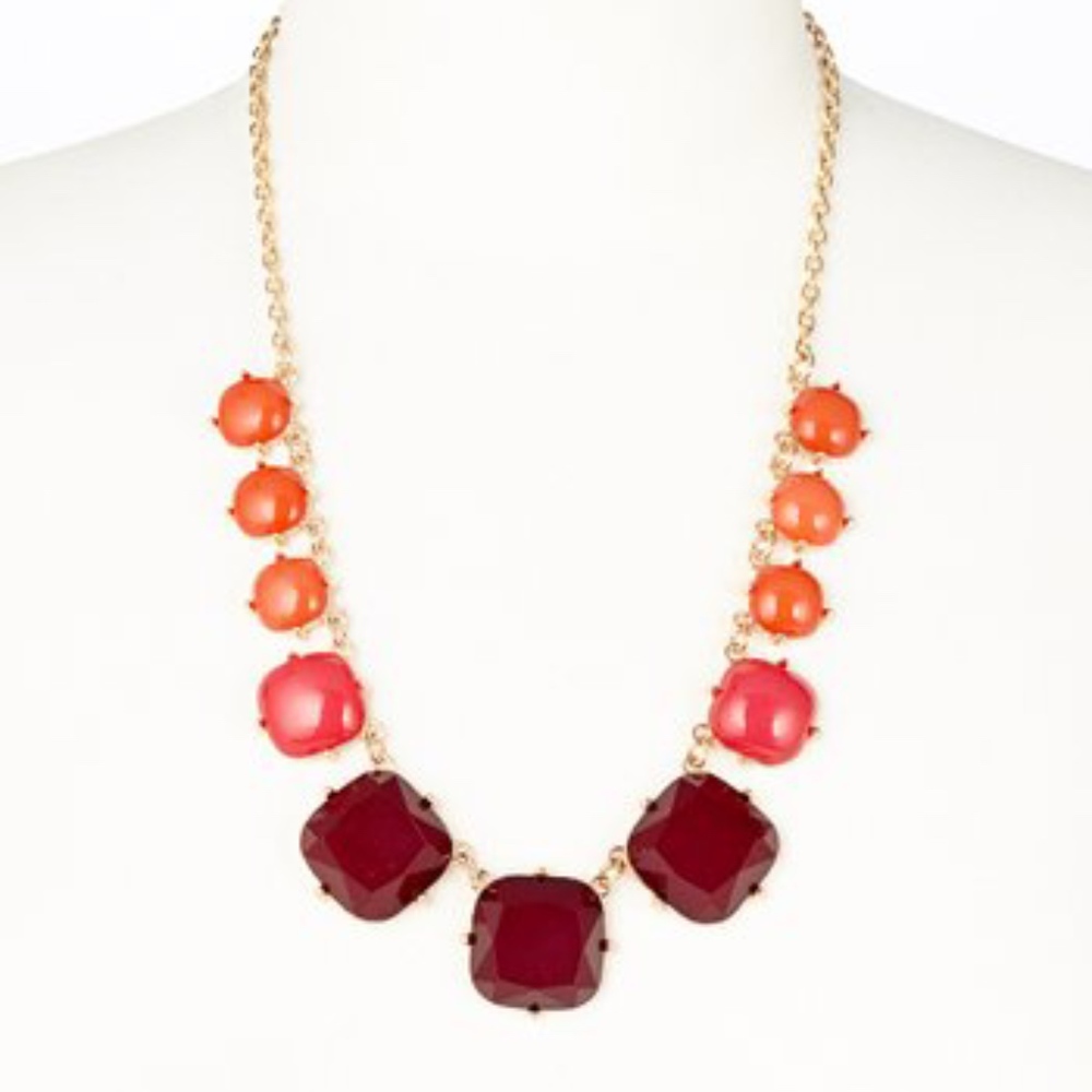 Pink & Maroon Rhinestone Block Necklace